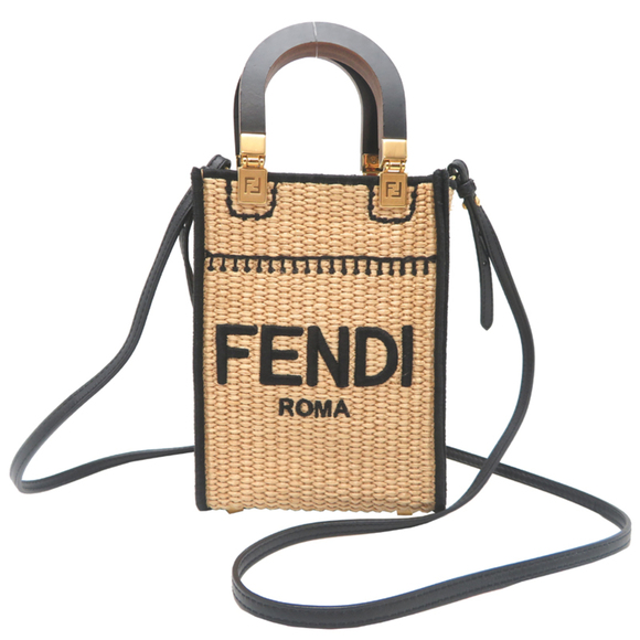 FENDI Handbags - Fendi Sunshine Shopper Mini Women's Shoulder Bag 8BS051 Raffia Beige